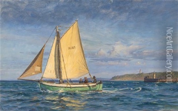 Sailboat Off The Coast, 1908 Oil Painting - Vilhelm Karl Ferdinand Arnesen