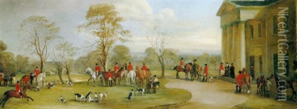 The Meet Of The Quorn At Garendon Park Oil Painting - John E. Ferneley