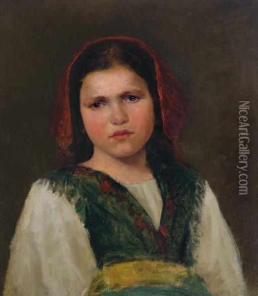 A Neapolitan Girl Oil Painting - Alexei Alexeivich Harlamoff