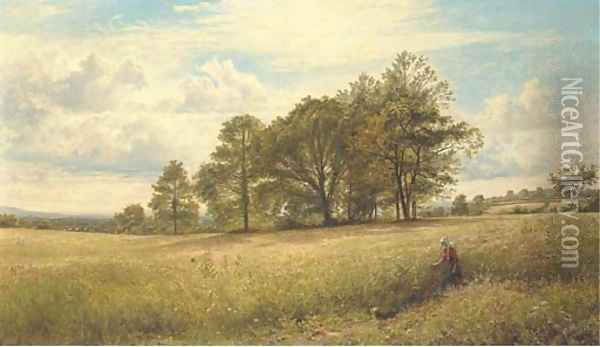 Summer Time Through the Hayfield, Worcestershire Oil Painting - Benjamin Williams Leader
