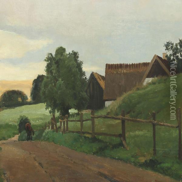 Farm Exterior Oil Painting - Frants Peter Didrik Henningsen