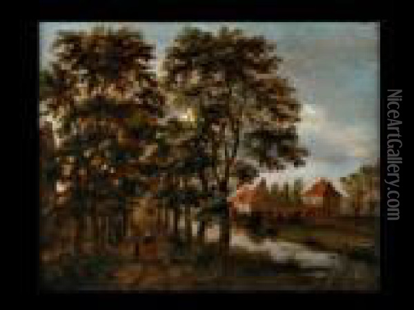 Wanderer In Einer Allee Neben Flusslauf Und Hausern Oil Painting - Pieter Jansz. van Asch