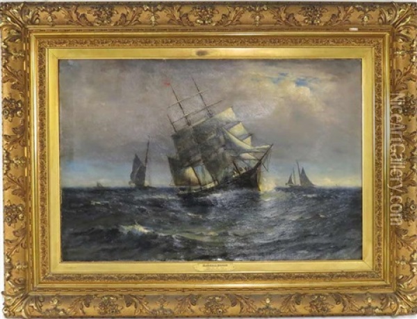 Three-masted Ship, Full Sail Oil Painting - Marshall Johnson