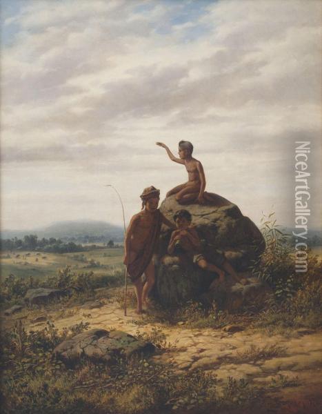 An Extensive Indonesian Landscape With Young Cowherds Oil Painting - Jan Daniel Beynon