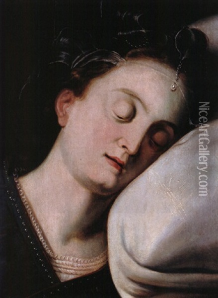 Kopf Einer Jungen Frau Auf Kissen Oil Painting - Frans Floris the Elder