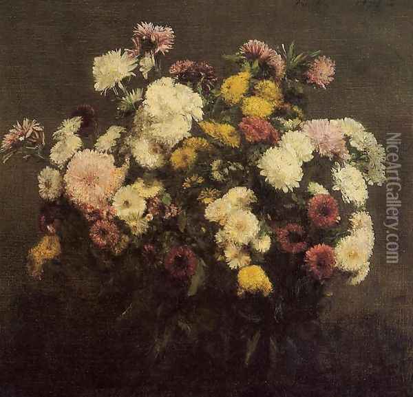 Large Bouquet of Crysanthemums Oil Painting - Ignace Henri Jean Fantin-Latour