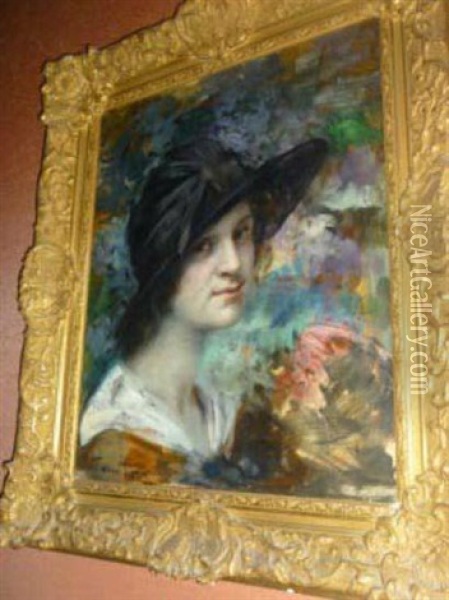 Portrait De Femme Au Chapeau Oil Painting - William Julien Emile Laparra