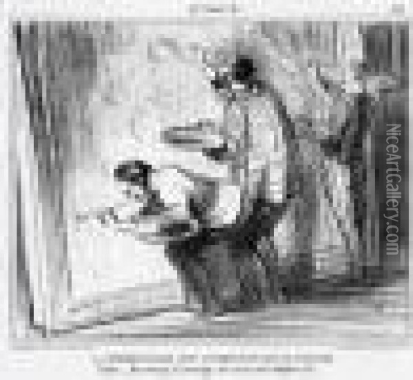 [peinture]. C'est Tout D'meme Flatteur D'avoir Son Portrait A
 L'exposition ; La Derniere Semaine Avant L'ouverture Du Salon De
 Peinture. 1857. Oil Painting - Honore Daumier