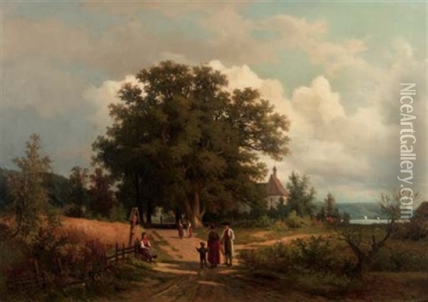 A Stroll On A Summer's Day Oil Painting - Julius Schoenrock