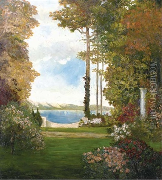 A Mediterranean Garden Oil Painting - Thomas Edwin Mostyn