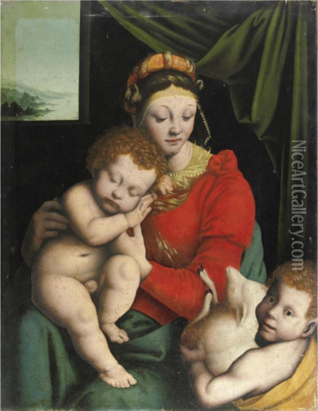 Madonna Col Bambino E San Giovannino Oil Painting - Cerva Giovanni Battista Della