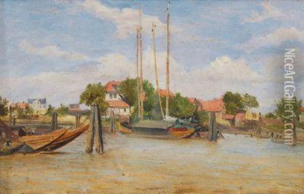 Die Elbe Bei Altenwerder Oil Painting - James Richard Marquis