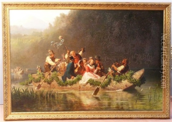 Cortege De Jeunes Maries En Barque Sur Le Starnberger See Oil Painting - Julius Kockert