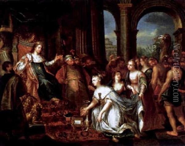 Salomon Und Die Konigin Von Saba Oil Painting - Jacob Andries Beschey