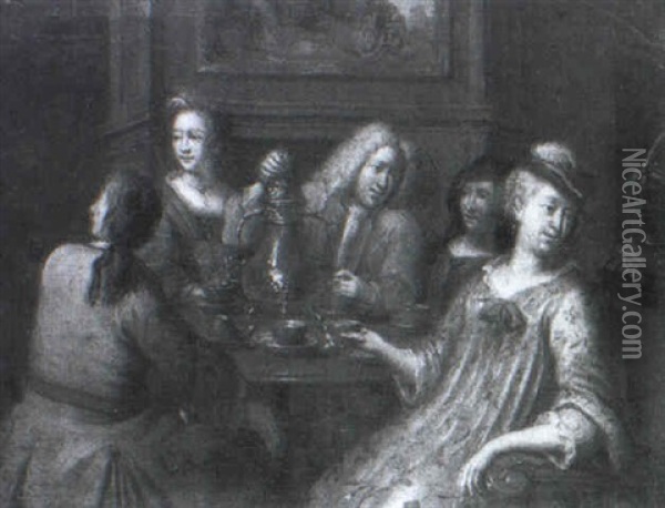 Elegant Companies At Table In An Interior Oil Painting - Jan Josef Horemans the Younger
