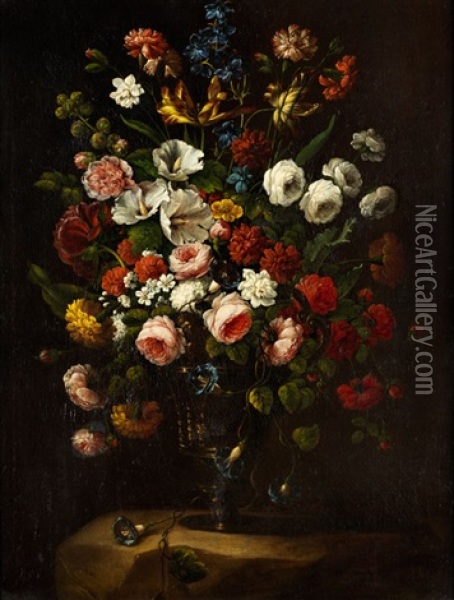 Blumen In Einer Vase Oil Painting - Jean-Baptiste Monnoyer
