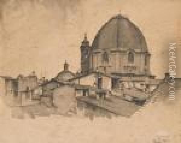 Firenze, Cupola E Campanile Della Chiesa Di San Lorenzo Oil Painting - Luigi Gioli