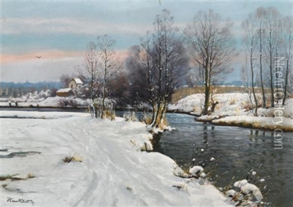 Schneelandschaft Oil Painting - Hans (Johann) Klatt