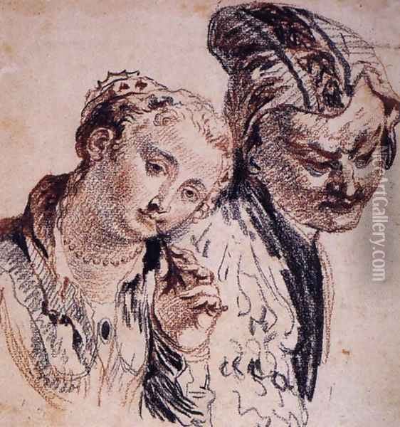 Sketch with Two Figures Oil Painting - Jean-Antoine Watteau