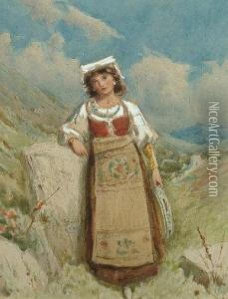 Gypsy Woman With A Tambourine Oil Painting - George Clark Stanton