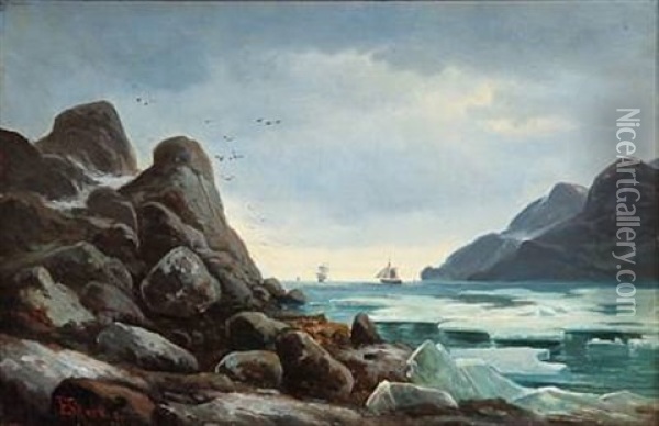 Drift Ice (norwegian Coast Scene With Ice At Tall Rocks) Oil Painting - Edvard Skari