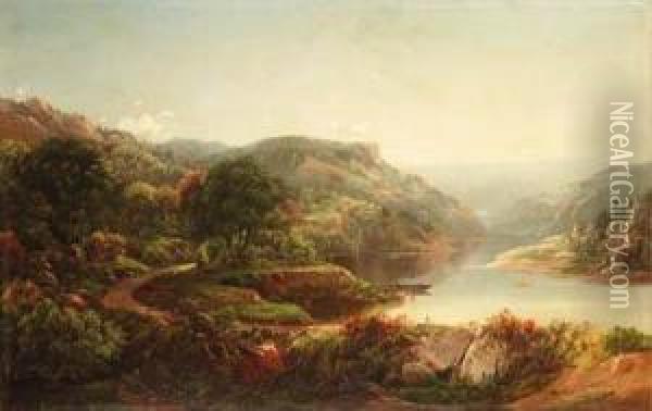 Boating On A Mountain River Oil Painting - William Louis Sonntag