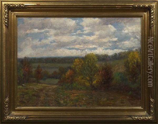 Autumnal Indiana Valley Landscape Oil Painting - Ellwood Morris