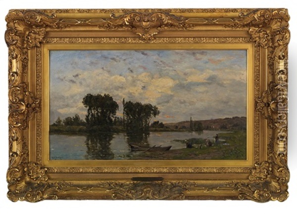 Paysage A La Riviere Et Aux Lavandieres Oil Painting - Hippolyte Camille Delpy