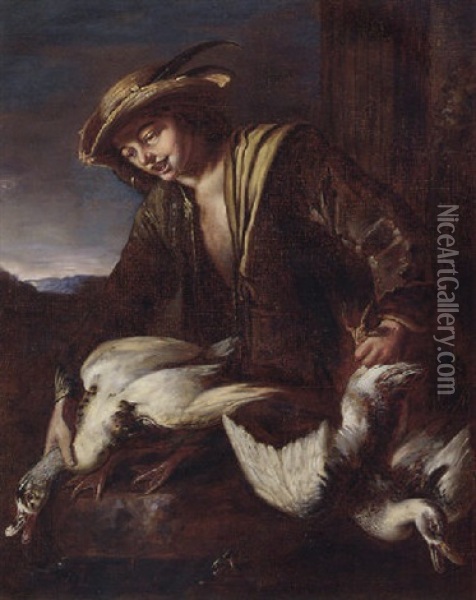 A Boy Holding Ducks Oil Painting - Giacomo Francesco Cipper