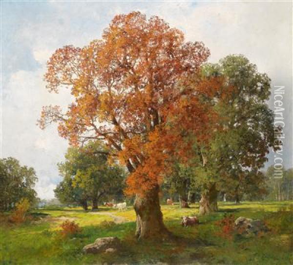 Herbstliche Weidelandschaft Oil Painting - Adolf Kaufmann