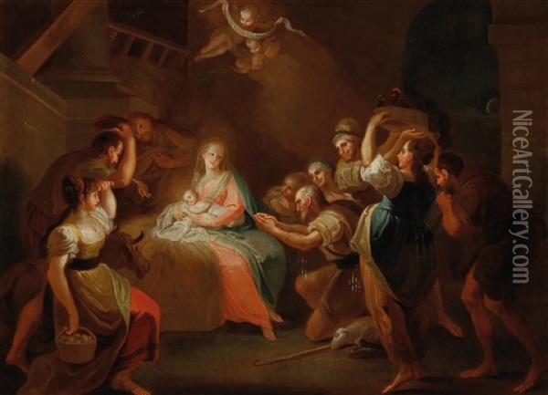 The Adoration Of The Shepherds; And The Adoration Of The Magi Oil Painting - Johann Josef Karl Henrici