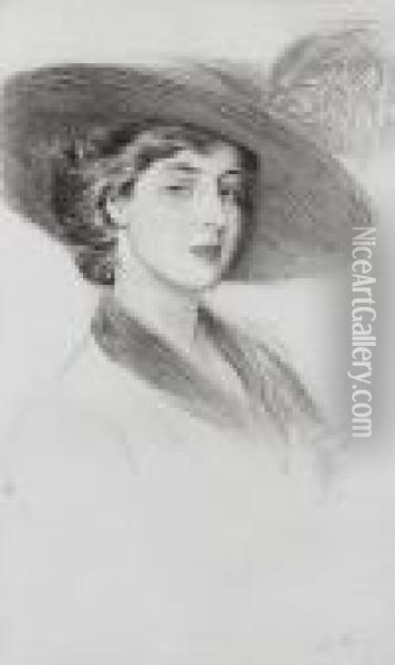 Lady In A Hat Oil Painting - Paul Cesar Helleu