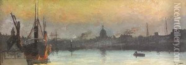 View Of The Liffey Oil Painting - J. Ferry