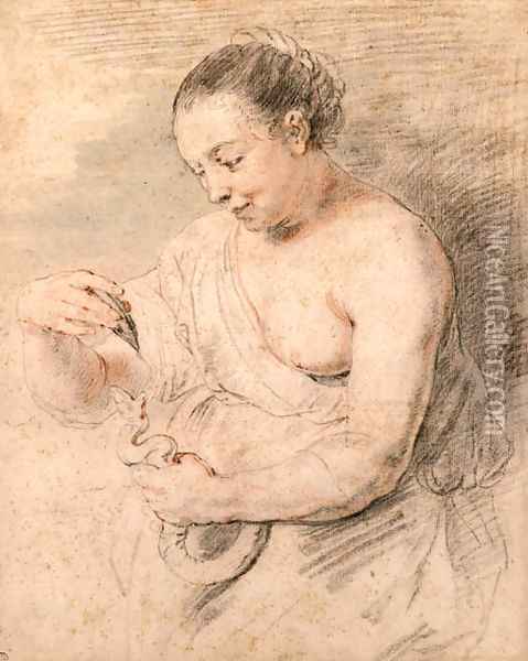 Hygieia with a serpent, after Rubens Oil Painting - Watteau, Jean Antoine