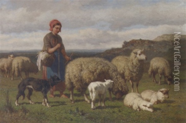 A Young Shepherdess Oil Painting - Louis Robbe