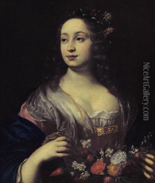 Ritratto Di Gentildonna In Veste Di Flora Oil Painting - Girolamo Forabosco