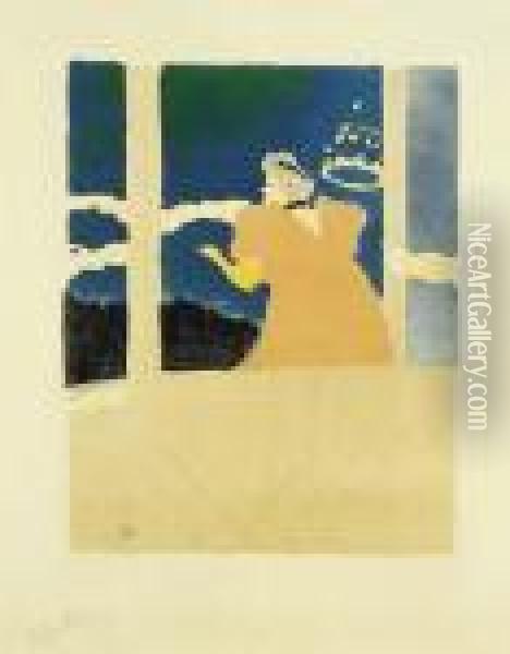 Aux Ambassadeurs--chanteuse Au Caf-concert Oil Painting - Henri De Toulouse-Lautrec