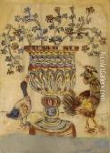 Amphora With Flowers Oil Painting - Hadjimichail Theophilos