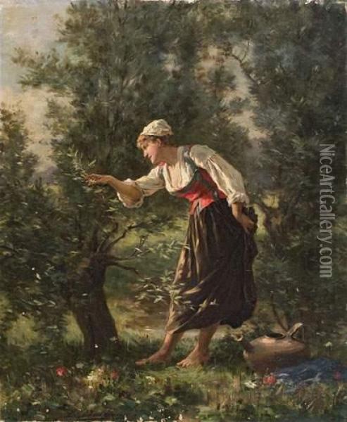 Jeune Fille Dans Les Vergers. Oil Painting - Louis Dalliance