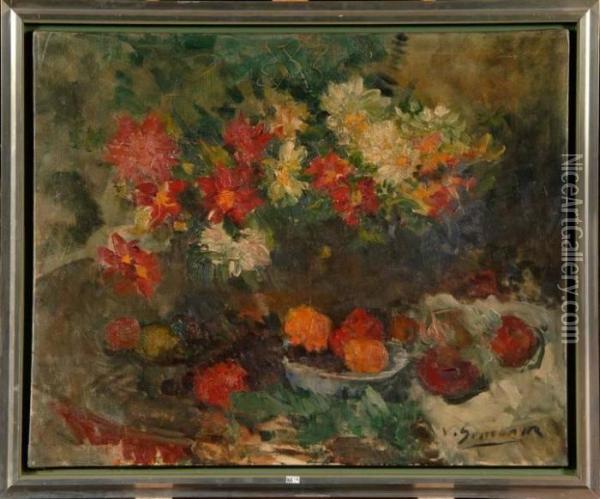 Nature Morte Aux Fleurs Et Aux Fruits Oil Painting - Victor Simonin