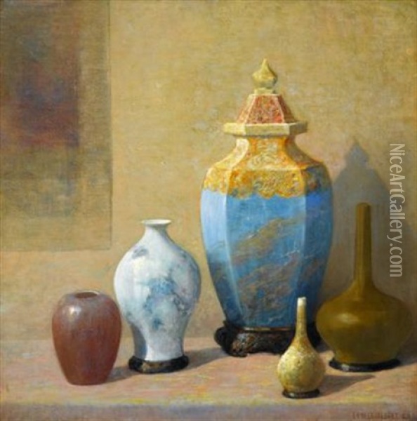 Still Life, The Blue Covered Jar Oil Painting - Ernest Albert