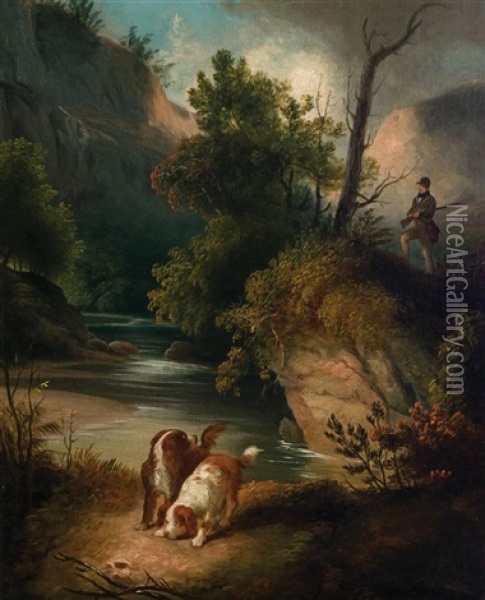Hunter With Dogs Oil Painting - Alvan Fisher