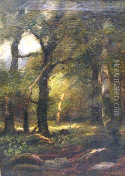 A Forest Interior Oil Painting - Charles Linford