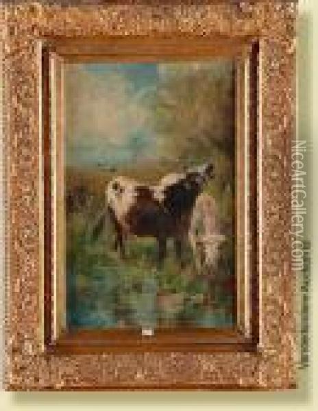 Vaches Au Bord De L'eau Oil Painting - Henry Schouten