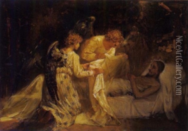 Christus Wird Von Zwei Engeln Zugedeckt Oil Painting - Ernst Christian Pfannschmidt