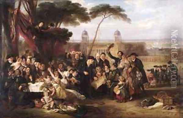 The Greenwich Pensioners Commemorating Trafalgar Oil Painting - John Burnet