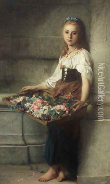 The Flowerseller Oil Painting - Adolphe Jourdan