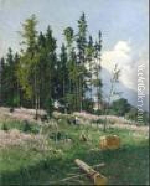 Waldarbeiter Auf Einer Lichtung. Oil Painting - Heinrich Gogarten