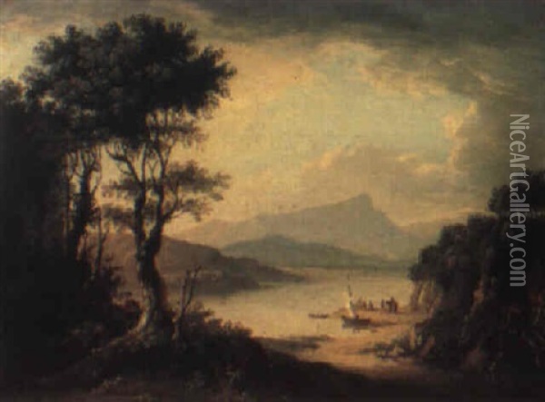 Figures By A Highland Loch Oil Painting - Alexander Nasmyth