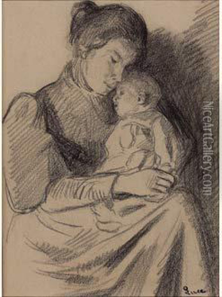 Mere Calinant Son Bebe Oil Painting - Maximilien Luce